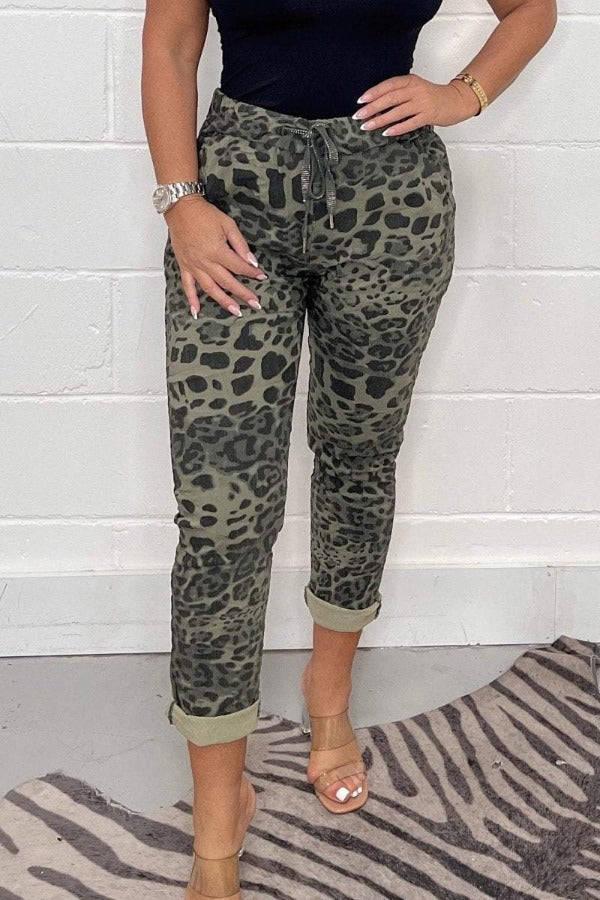 Broek - Camouflage - Koord - Hoog Broek met taille - Dameskleding-Boetiek Moda