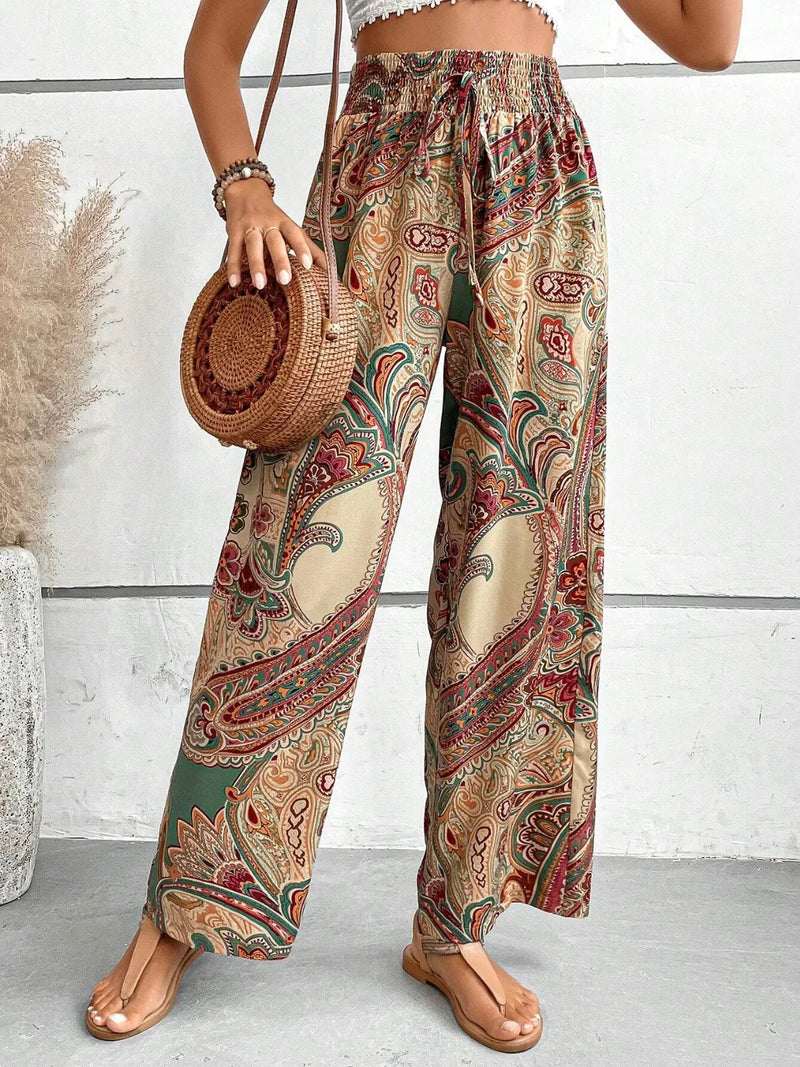 Broek Met Wijde Pijpen | Boho | Hoge Taille | Palazzo Broek | Damesbroek-Boetiek Moda