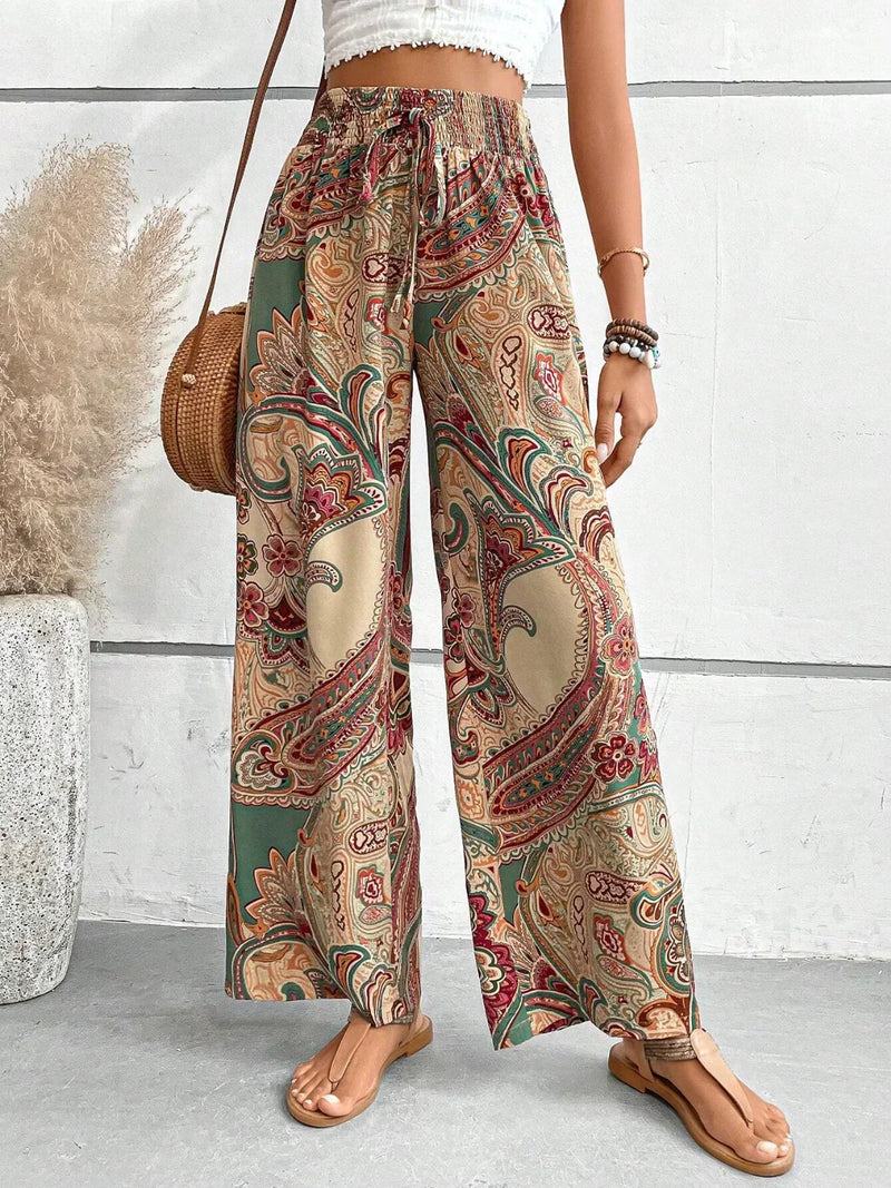 Broek Met Wijde Pijpen | Boho | Hoge Taille | Palazzo Broek | Damesbroek-Boetiek Moda