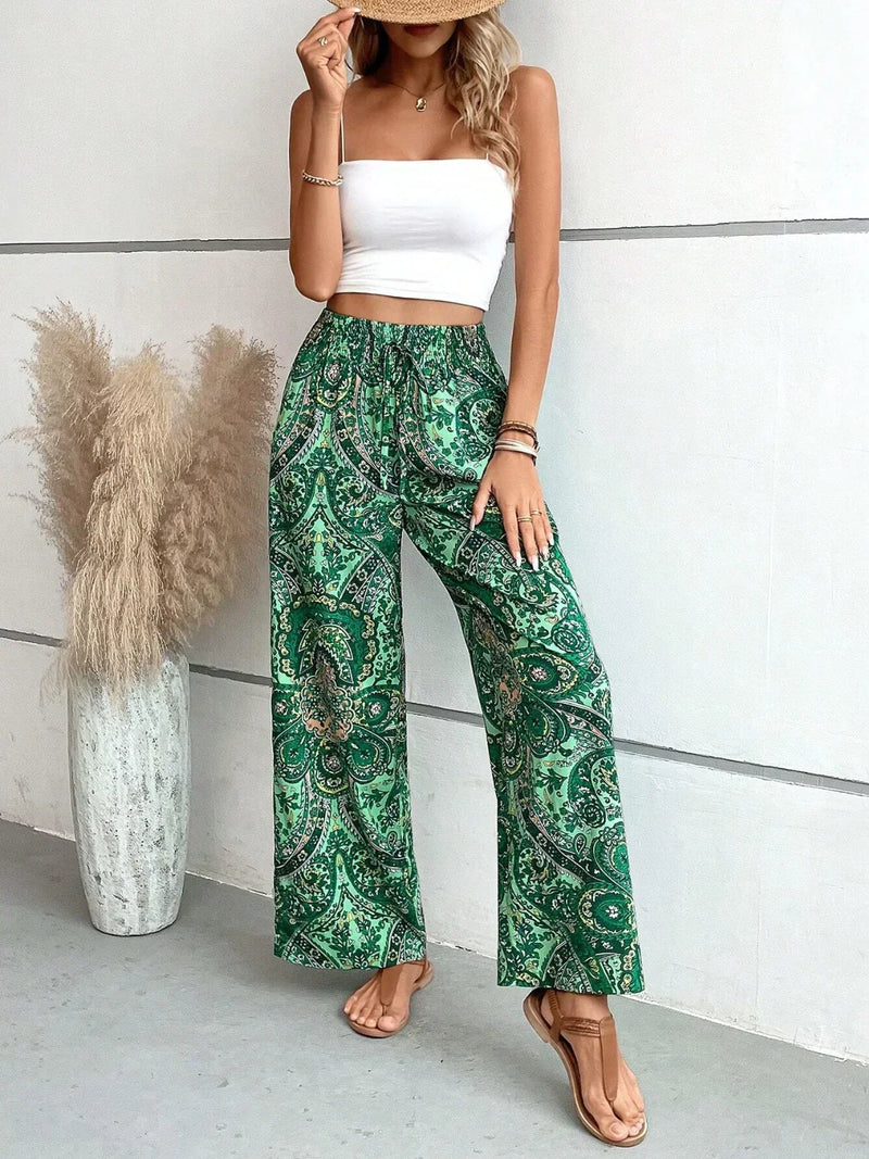 Broek Met Wijde Pijpen | Boho | Hoge Taille | Palazzo Broek | Damesbroek-Boetiek Moda