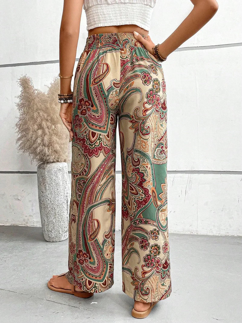 Broek Met Wijde Pijpen | Boho | Hoge Taille | Palazzo Broek | Damesbroek-Boetiek Moda