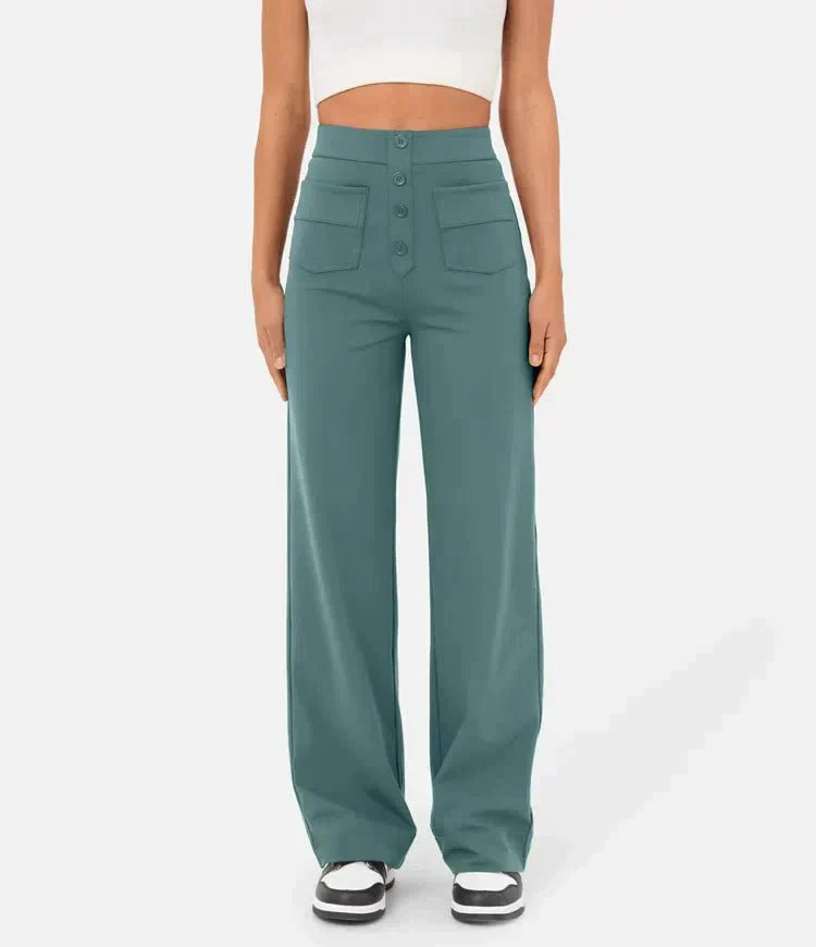 Broek Met Wijde Pijpen - Comfortabel - Hoog Getailleerd - Stretchbroek - Damesbroek-Boetiek Moda