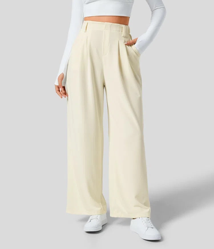 Broek met Wijde Pijpen - Damesbroek met elastische taille en losse pasvorm-Boetiek Moda