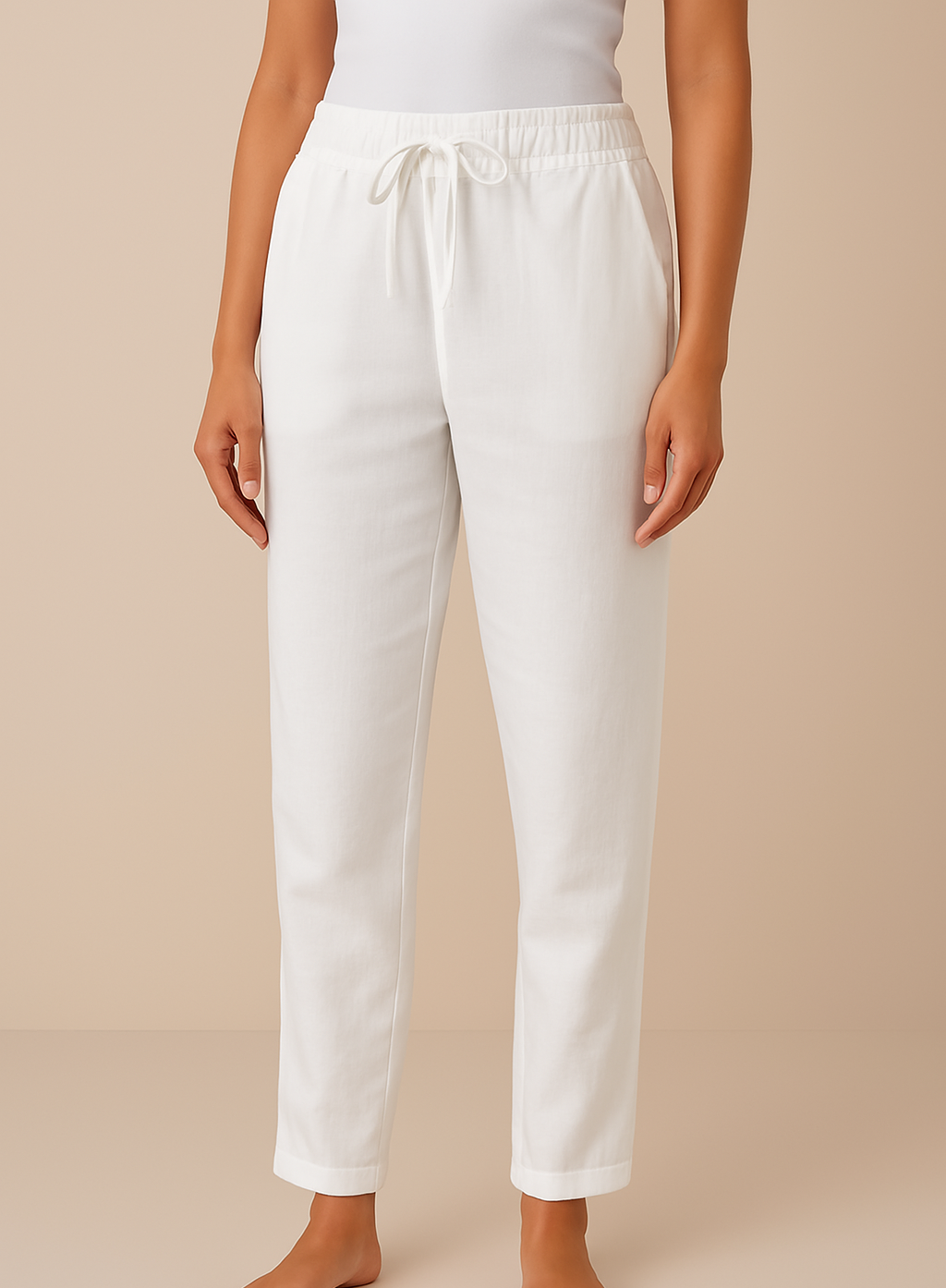 Broek met koord | Elastische Taille | Rechte Pijp | Linnen Broek | Damesbroek-Boetiek Moda
