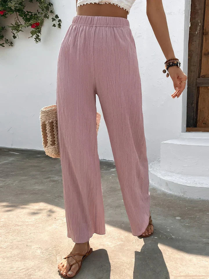 Broek met wijde pijpen - Hoge taille - Elastische taille - Palazzo broek - Damesbroeken-Boetiek Moda