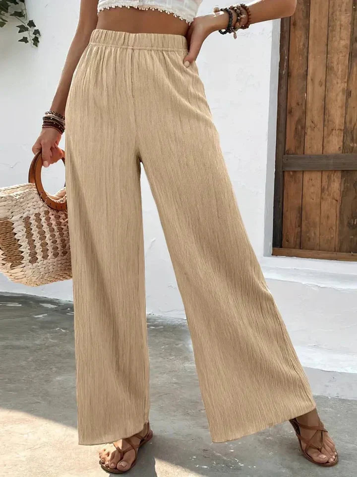 Broek met wijde pijpen - Hoge taille - Elastische taille - Palazzo broek - Damesbroeken-Boetiek Moda