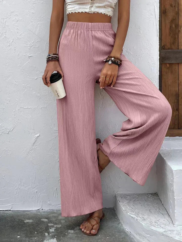 Broek met wijde pijpen - Hoge taille - Elastische taille - Palazzo broek - Damesbroeken-Boetiek Moda