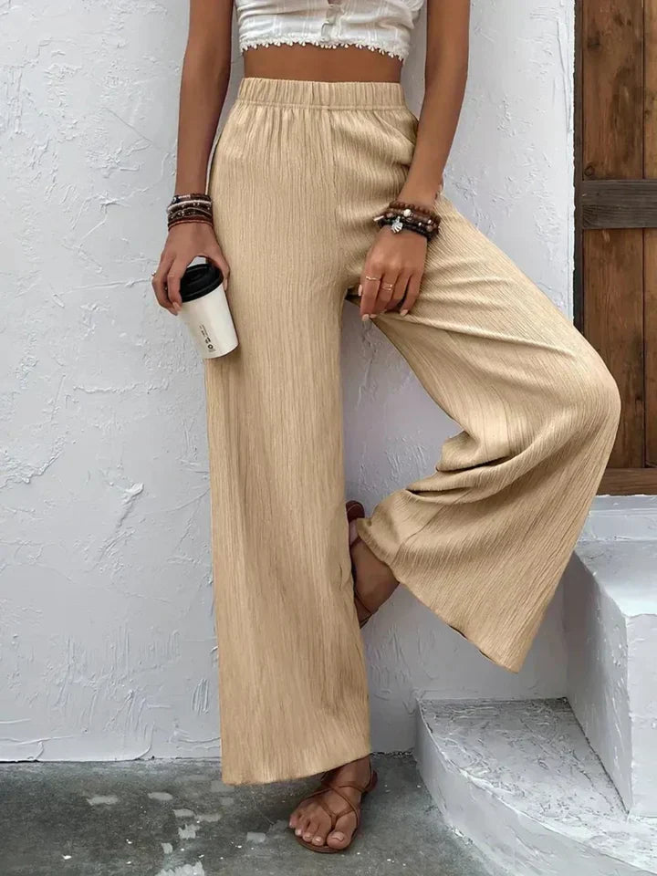 Broek met wijde pijpen - Hoge taille - Elastische taille - Palazzo broek - Damesbroeken-Boetiek Moda