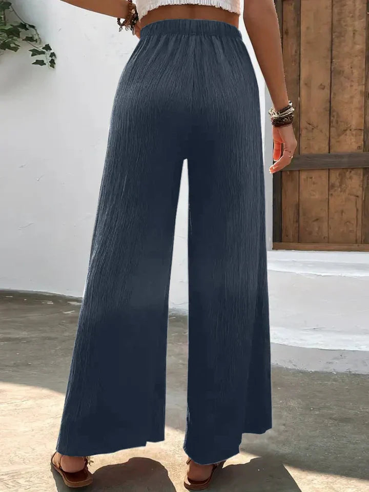 Broek met wijde pijpen - Hoge taille - Elastische taille - Palazzo broek - Damesbroeken-Boetiek Moda
