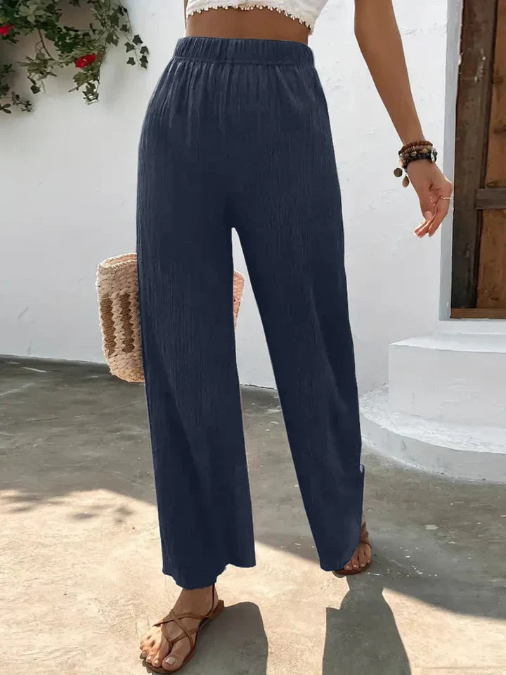 Broek met wijde pijpen - Hoge taille - Elastische taille - Palazzo broek - Damesbroeken-Boetiek Moda