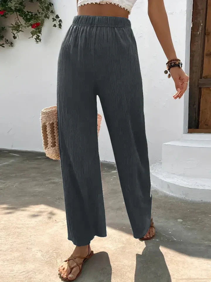 Broek met wijde pijpen - Hoge taille - Elastische taille - Palazzo broek - Damesbroeken-Boetiek Moda