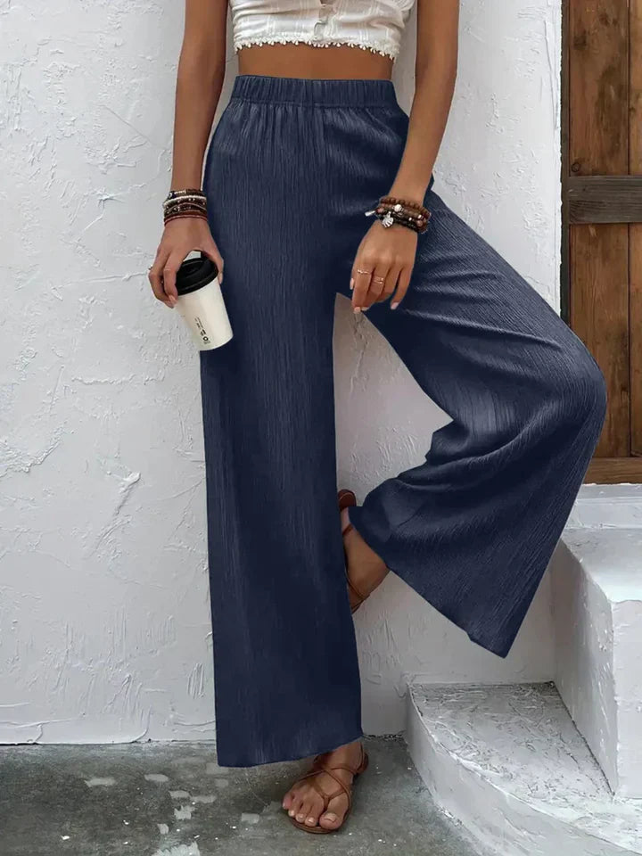 Broek met wijde pijpen - Hoge taille - Elastische taille - Palazzo broek - Damesbroeken-Boetiek Moda