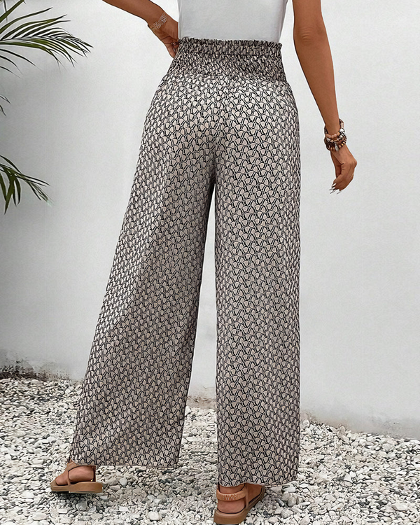 Broek met wijde pijpen - Soepelvallende damesbroek met hoge taille voor de zomer-Boetiek Moda