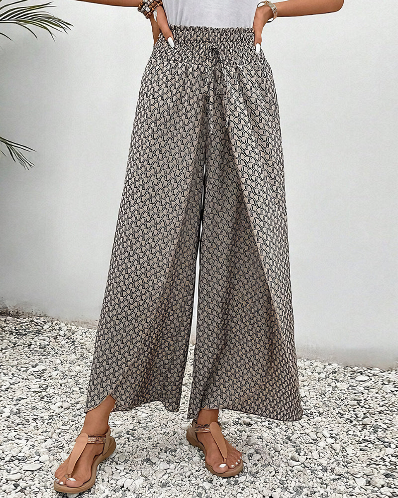 Broek met wijde pijpen - Soepelvallende damesbroek met hoge taille voor de zomer-Boetiek Moda