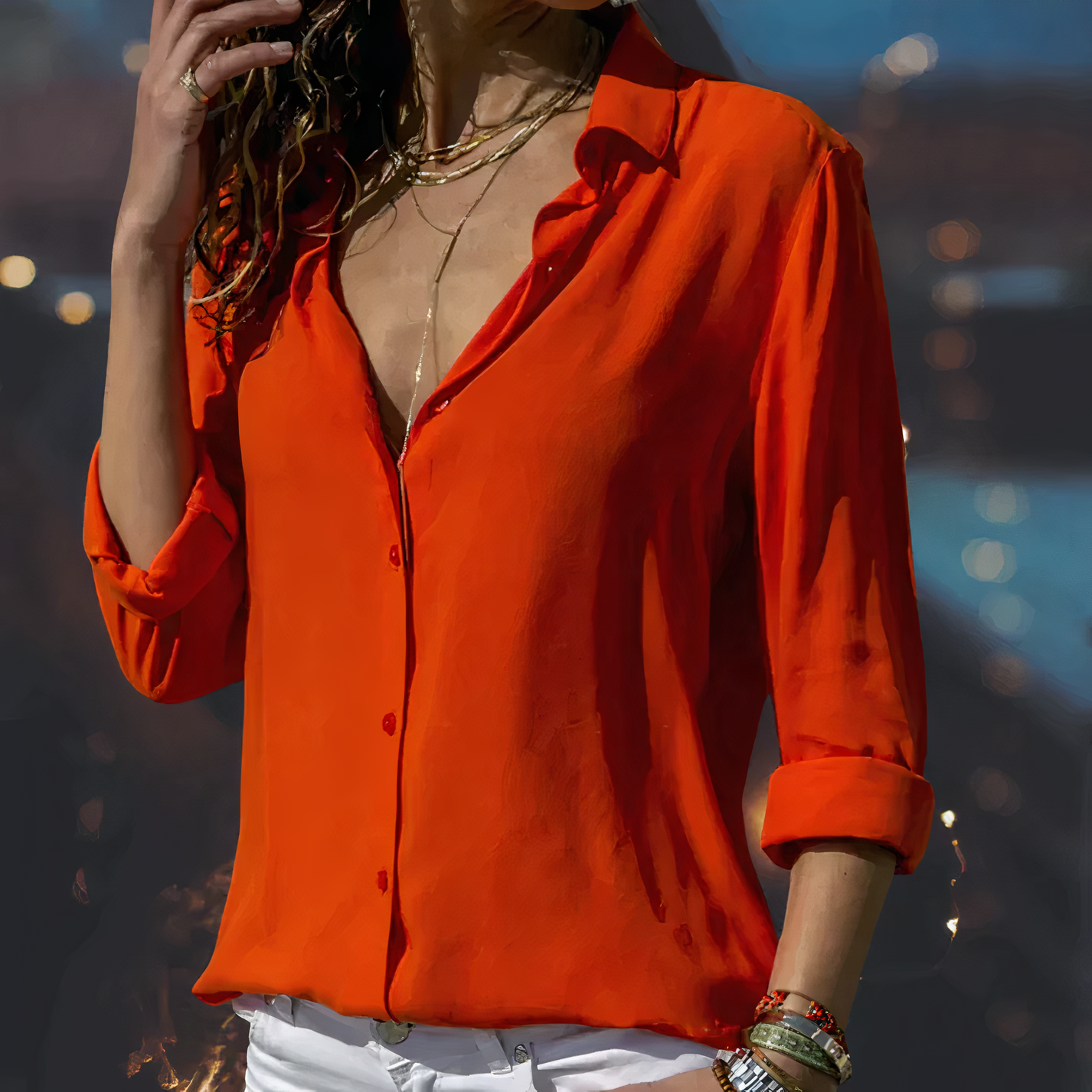 Button-Up Blouse | Los model | Lange Mouw | Dames Button-Up Shirt | Vrouwen Blouse-Boetiek Moda