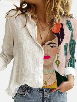 Button-Up Blouse | Los model | Lange Mouw | Linnen Shirt | Dameskleding-Boetiek Moda