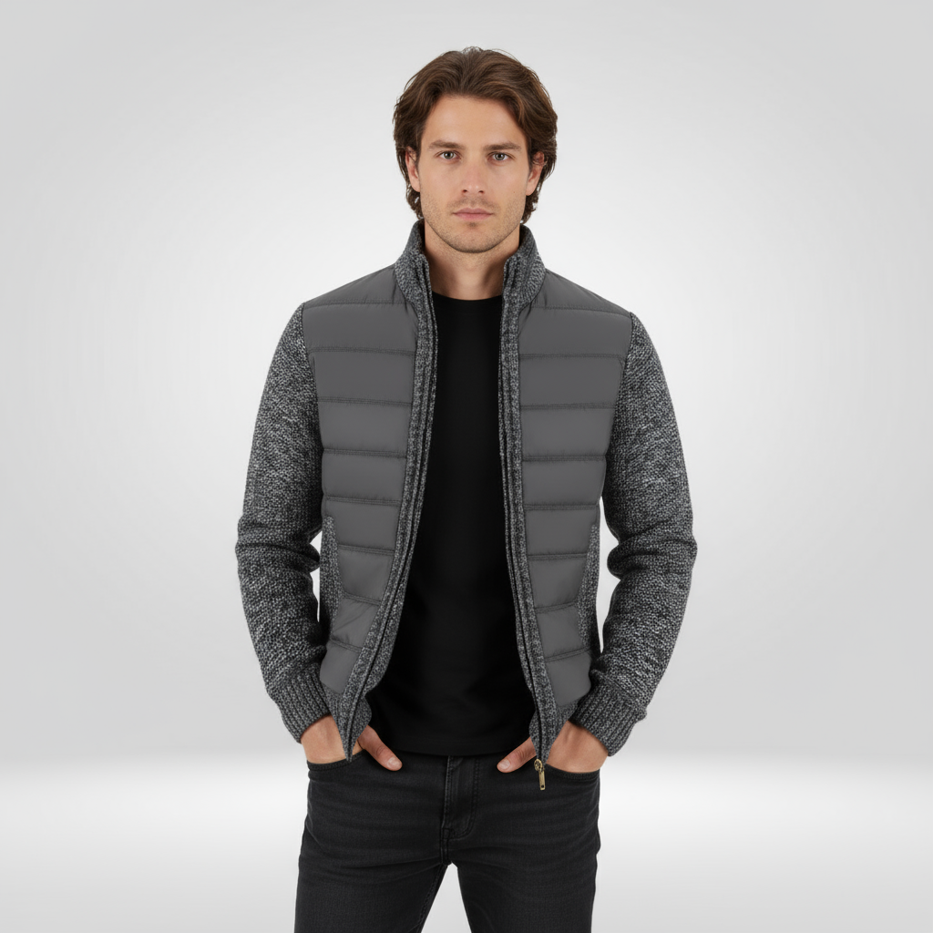 Cardigan Jas - Gezijpte gebreide gewatteerde donsjas voor heren-Boetiek Moda