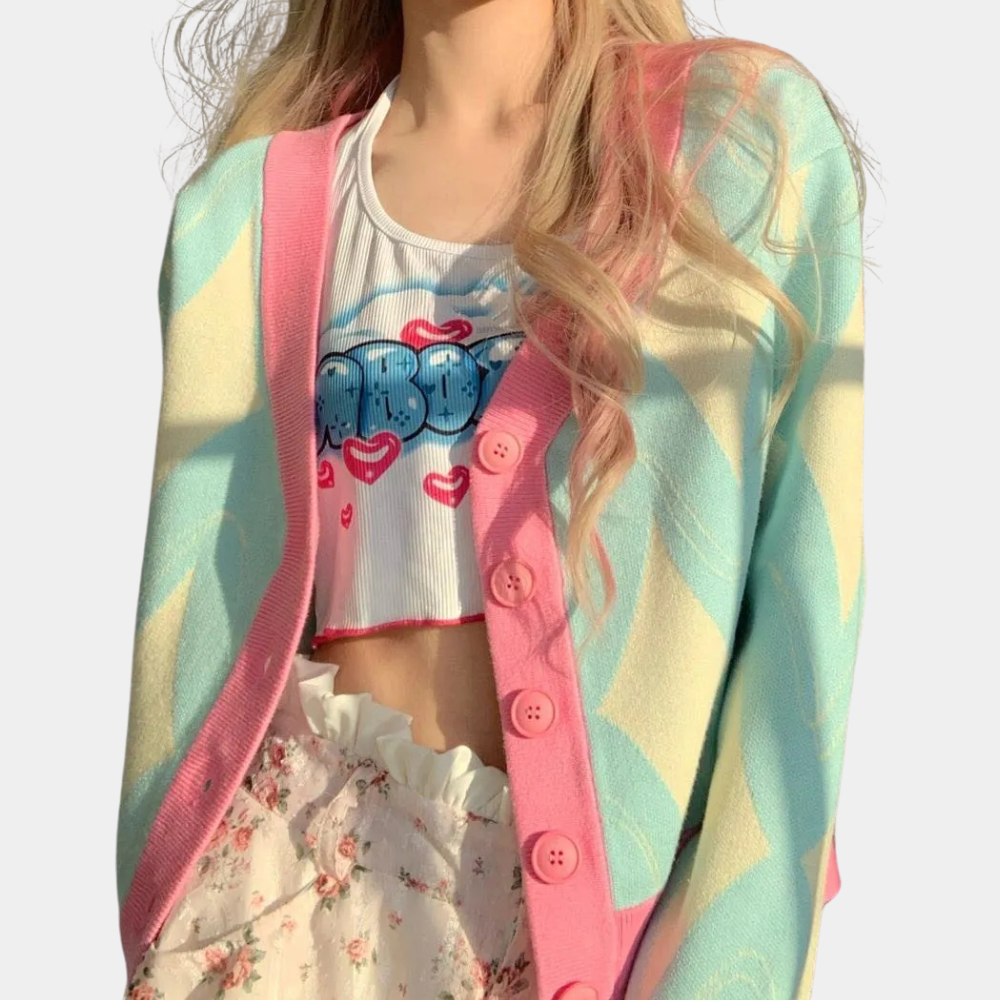 Cardigan met knopen | Kleurrijk | Gebreid | Oversized vest | Damesvest-Boetiek Moda