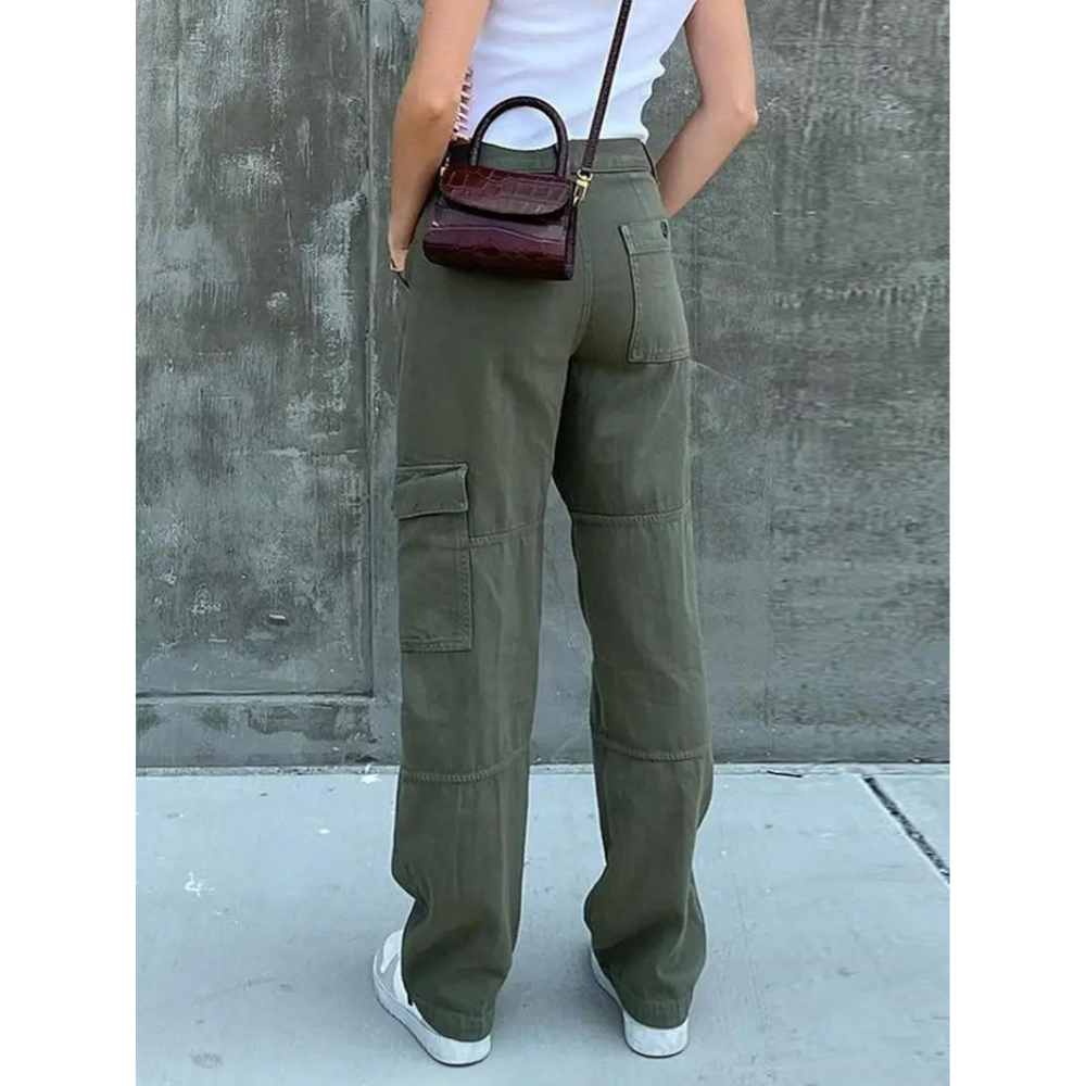 Cargo Broek | Rechte Pijp | Normale Taille | Losvallende Broek | Damesbroek-Boetiek Moda