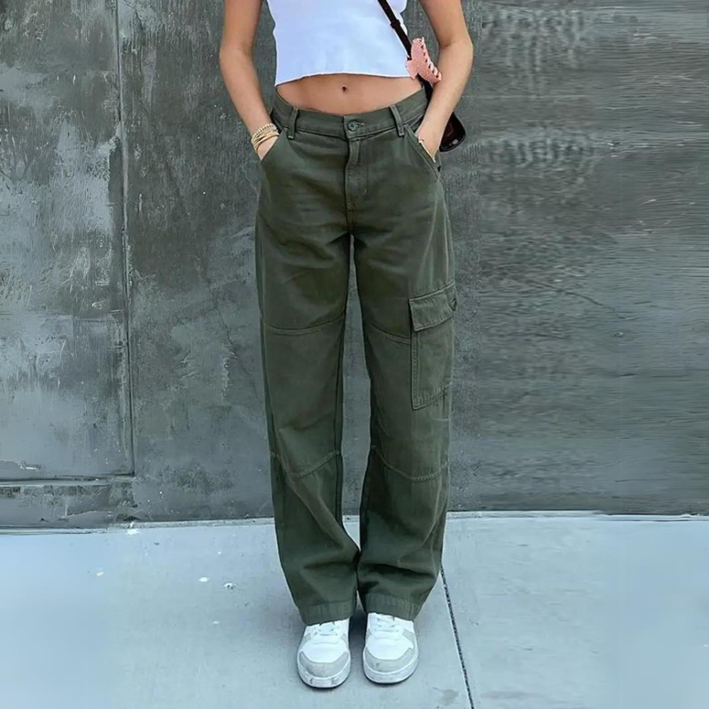 Cargo Broek | Rechte Pijp | Normale Taille | Losvallende Broek | Damesbroek-Boetiek Moda