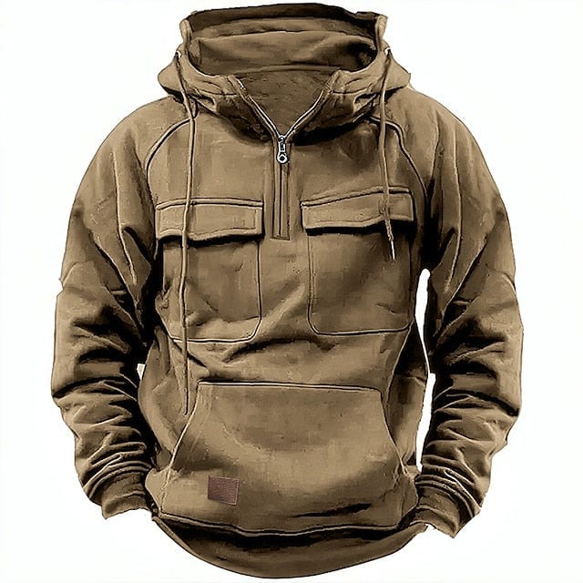 Cargo Hoodie | Kwartritssluiting | Fleece gevoerd | Pullover Hoodie | Hoodie voor heren-Boetiek Moda