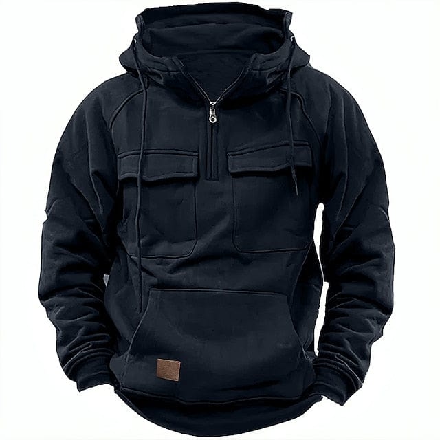 Cargo Hoodie | Kwartritssluiting | Fleece gevoerd | Pullover Hoodie | Hoodie voor heren-Boetiek Moda