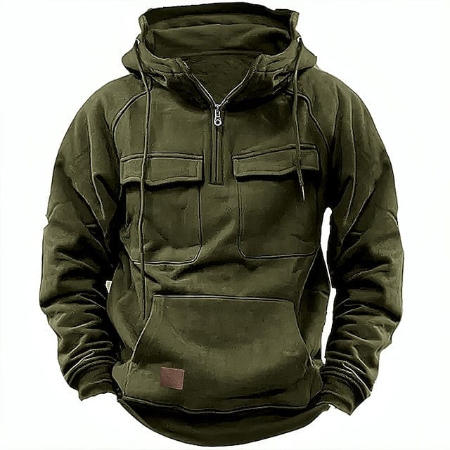 Cargo Hoodie | Kwartritssluiting | Fleece gevoerd | Pullover Hoodie | Hoodie voor heren-Boetiek Moda