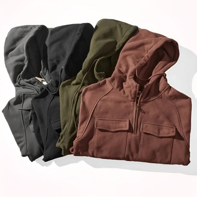 Cargo Hoodie | Kwartritssluiting | Fleece gevoerd | Pullover Hoodie | Hoodie voor heren-Boetiek Moda