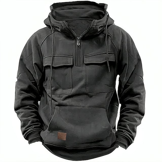 Cargo Hoodie | Kwartritssluiting | Fleece gevoerd | Pullover Hoodie | Hoodie voor heren-Boetiek Moda