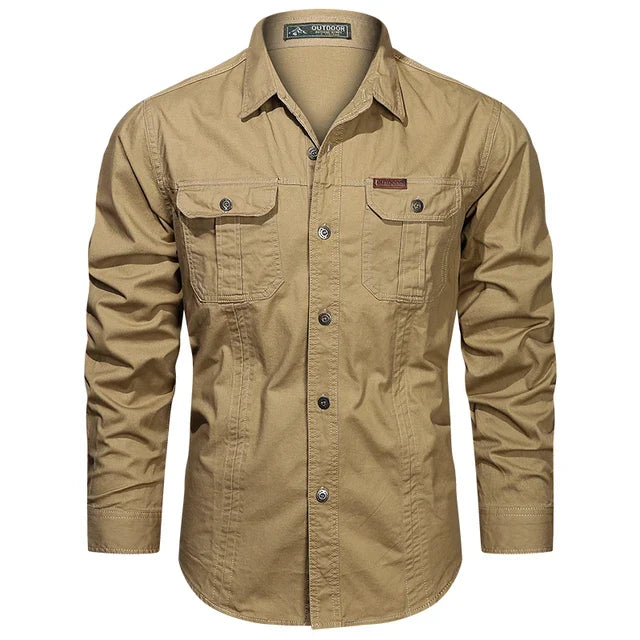 Cargo Overhemd | Lange Mouwen | Omslag Kraag | Button-Up Overhemd | Heren Overhemd-Boetiek Moda