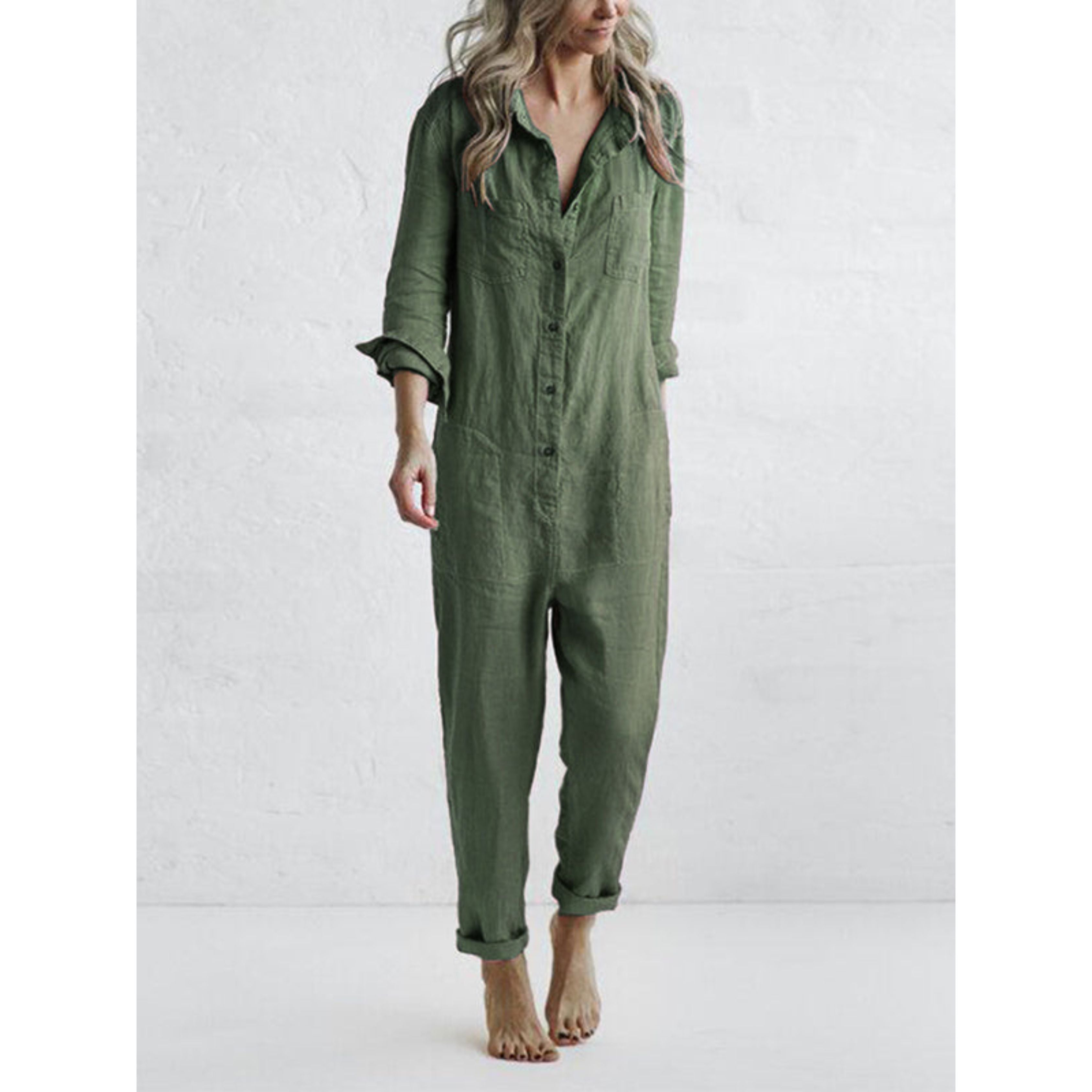 Casual Jumpsuit - Lange Mouw - Button-Up - Boilersuit - Dames Jumpsuit-Boetiek Moda