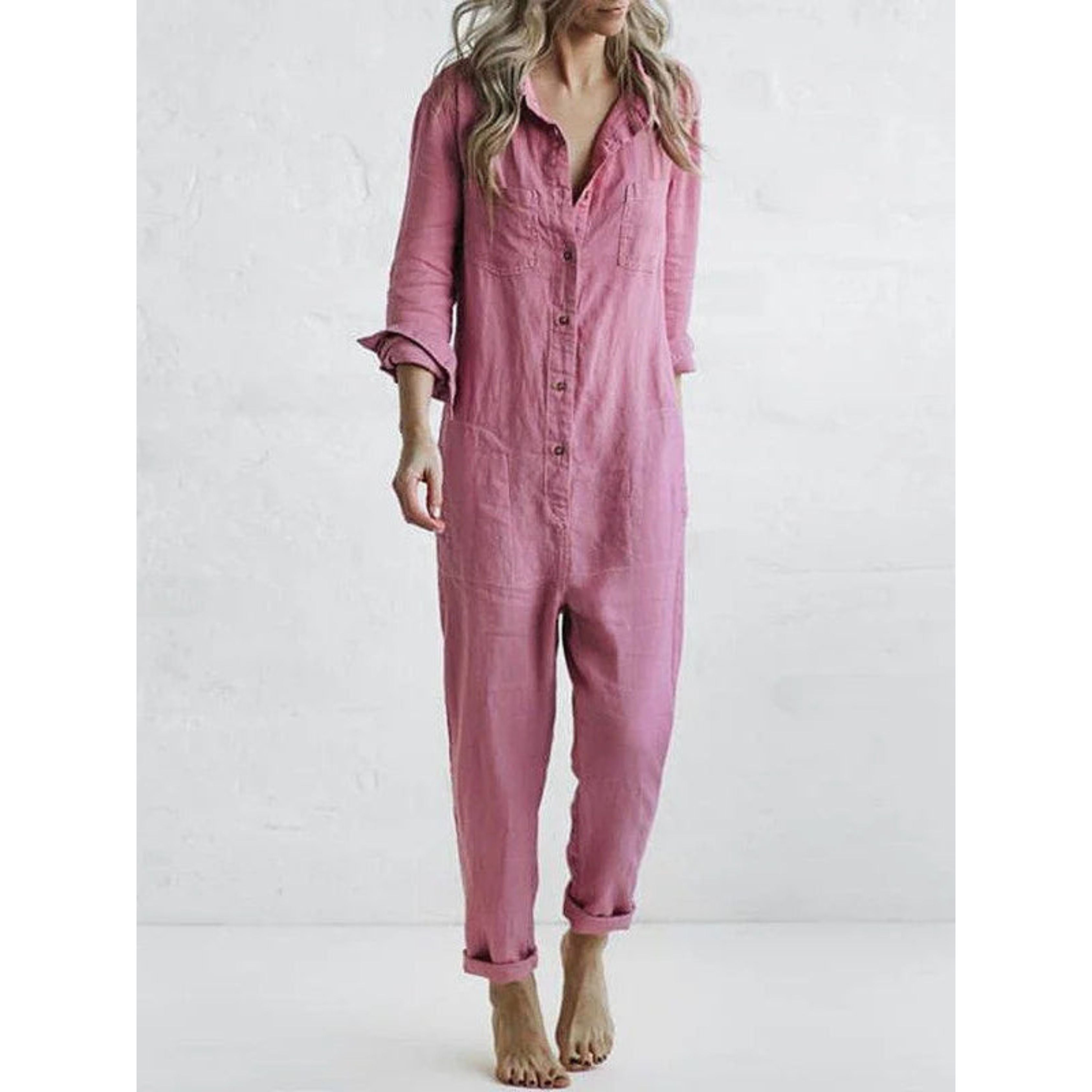 Casual Jumpsuit - Lange Mouw - Button-Up - Boilersuit - Dames Jumpsuit-Boetiek Moda