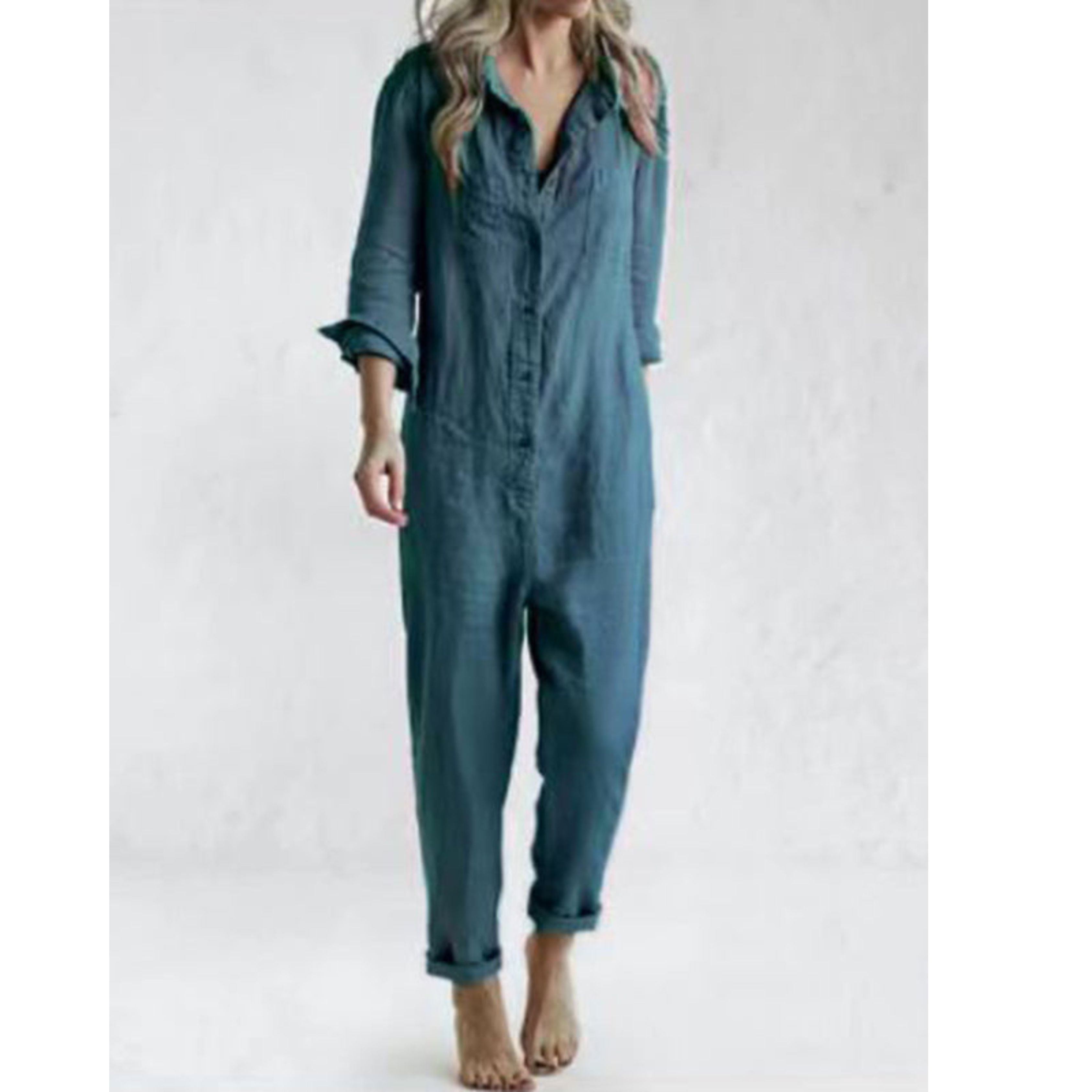 Casual Jumpsuit - Lange Mouw - Button-Up - Boilersuit - Dames Jumpsuit-Boetiek Moda