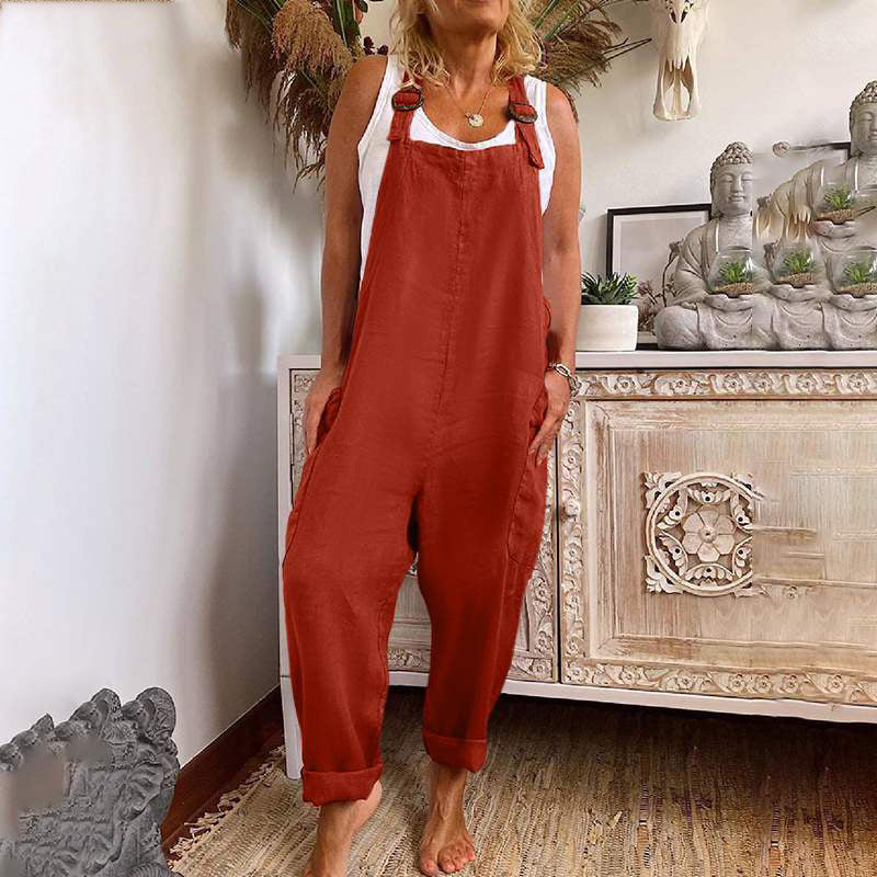 Casual jumpsuit - losse pasvorm - mouwloos - baggy jumpsuit - overall voor dames-Boetiek Moda