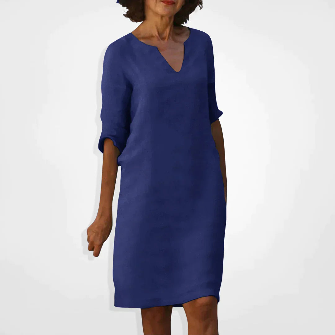 Casual jurk - V-hals - Lange mouwen - Knie-lengte jurk - Zomerjurk-Boetiek Moda