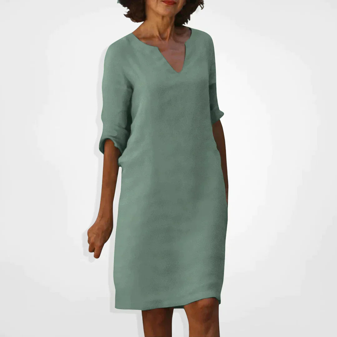 Casual jurk - V-hals - Lange mouwen - Knie-lengte jurk - Zomerjurk-Boetiek Moda