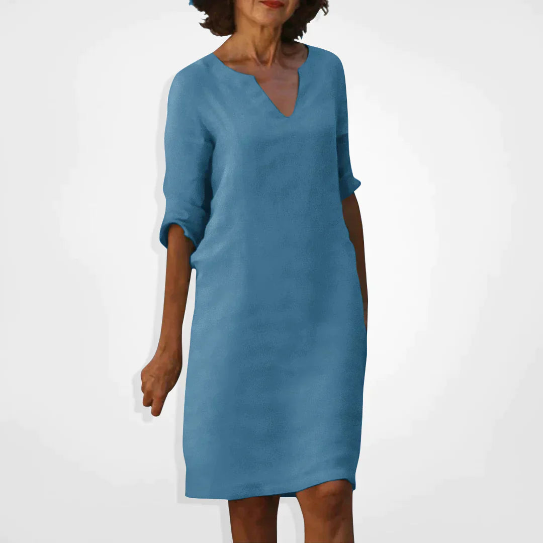 Casual jurk - V-hals - Lange mouwen - Knie-lengte jurk - Zomerjurk-Boetiek Moda