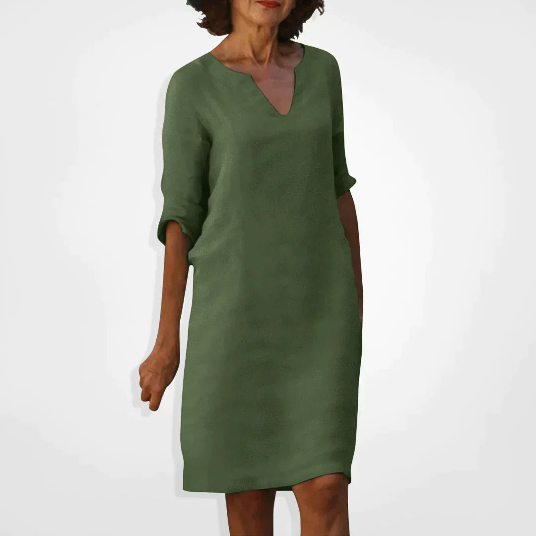 Casual jurk - V-hals - Lange mouwen - Knie-lengte jurk - Zomerjurk-Boetiek Moda