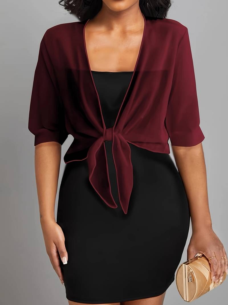 Chiffon Blouse - Lichtgewicht chiffon vest met strik aan de voorkant voor dames-Boetiek Moda