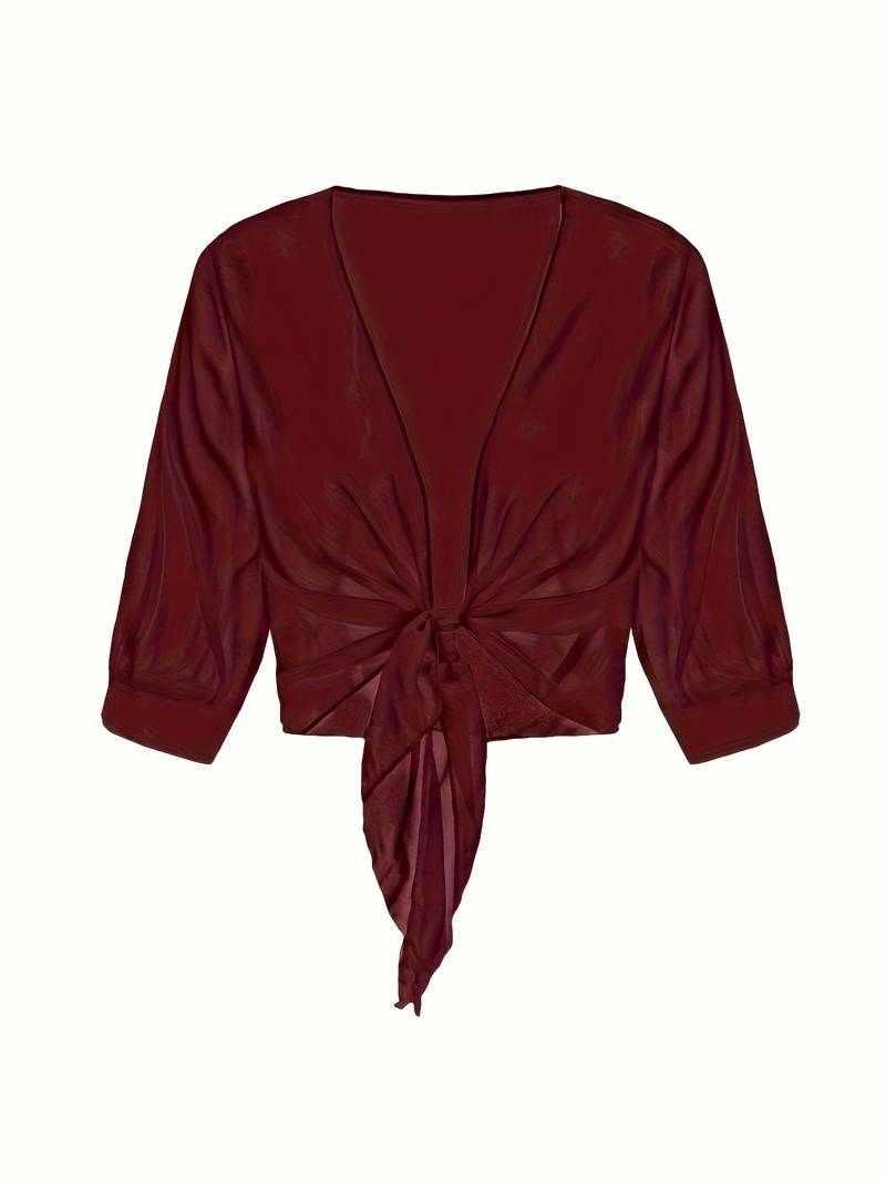 Chiffon Blouse - Lichtgewicht chiffon vest met strik aan de voorkant voor dames-Boetiek Moda