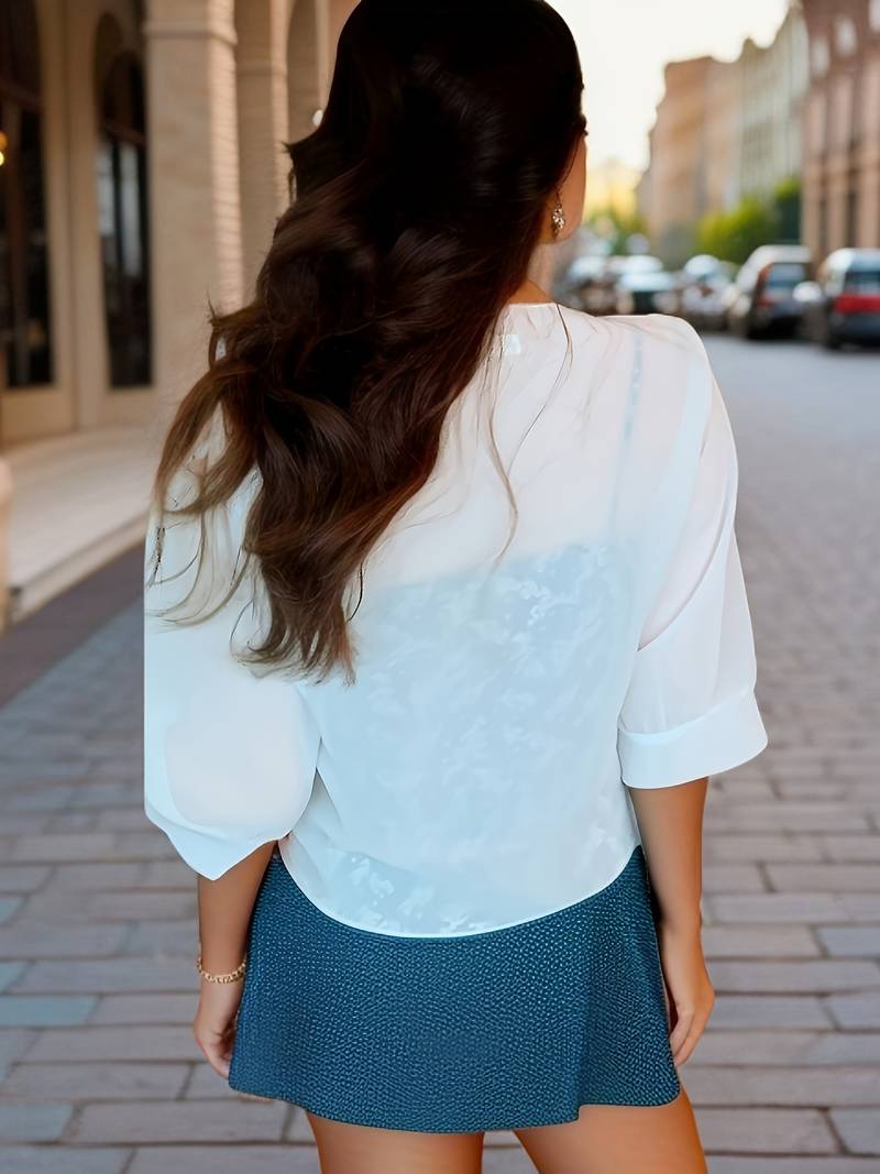 Chiffon Blouse - Lichtgewicht chiffon vest met strik aan de voorkant voor dames-Boetiek Moda