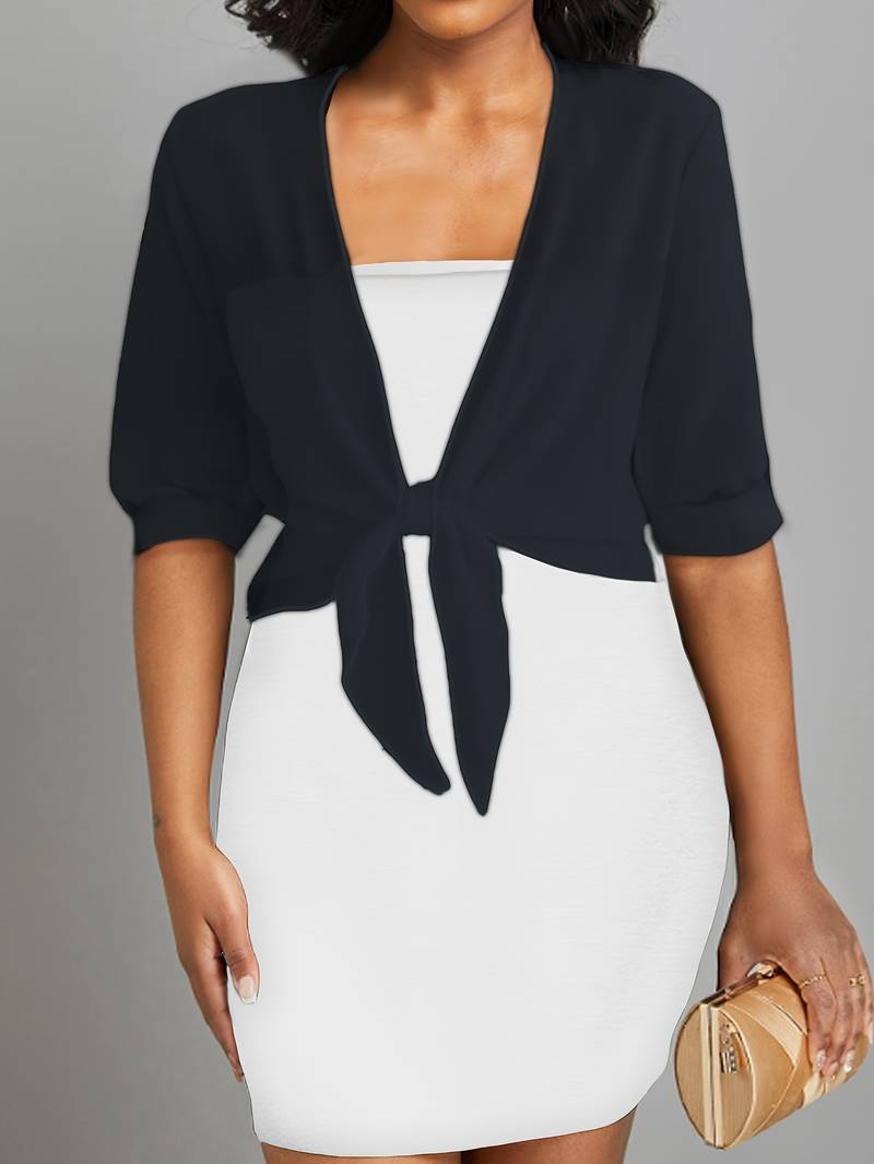 Chiffon Blouse - Lichtgewicht chiffon vest met strik aan de voorkant voor dames-Boetiek Moda