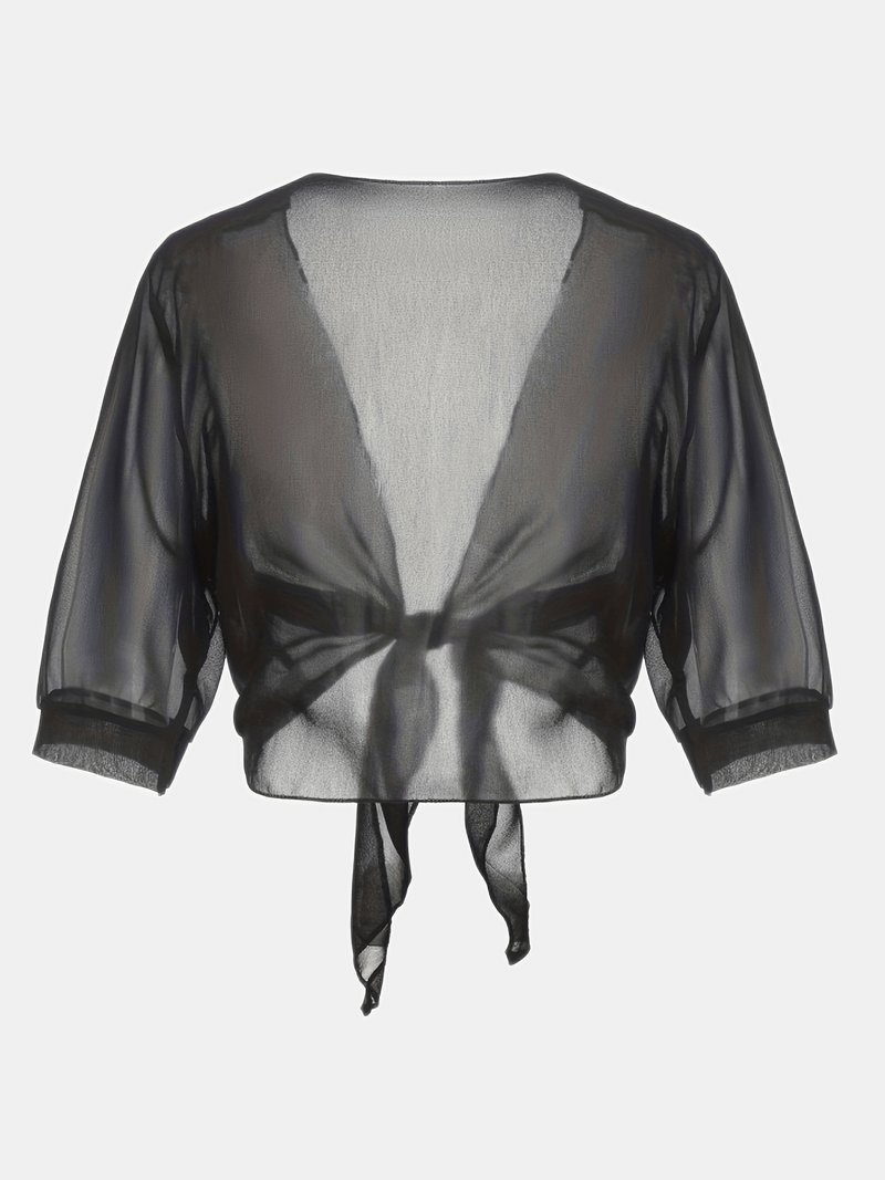 Chiffon Blouse - Lichtgewicht chiffon vest met strik aan de voorkant voor dames-Boetiek Moda