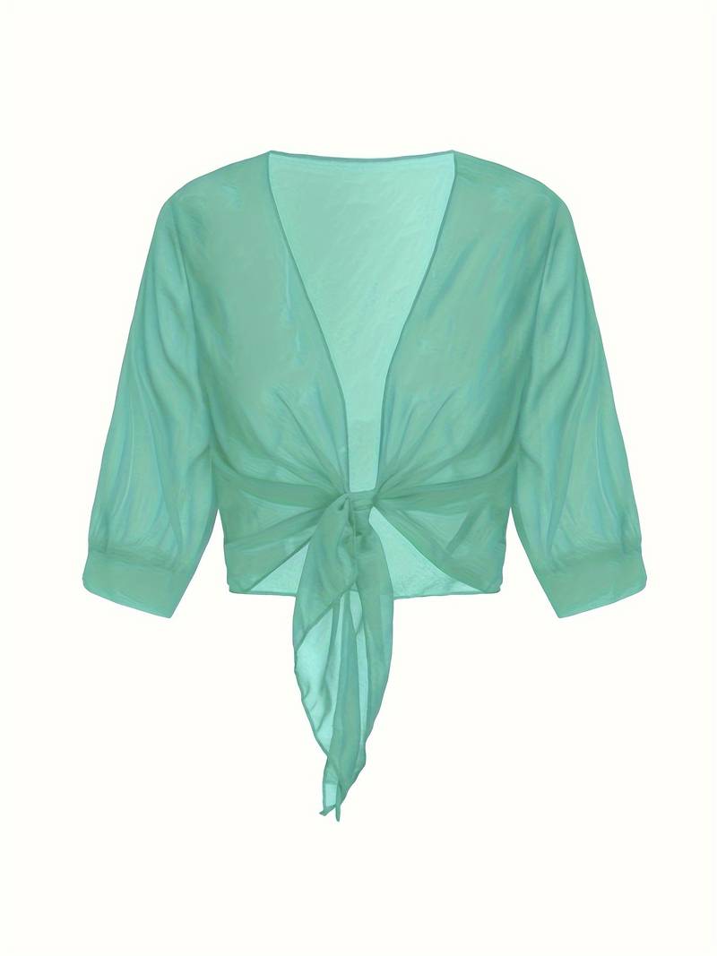 Chiffon Blouse - Lichtgewicht chiffon vest met strik aan de voorkant voor dames-Boetiek Moda