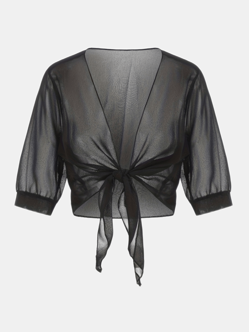 Chiffon Blouse - Lichtgewicht chiffon vest met strik aan de voorkant voor dames-Boetiek Moda