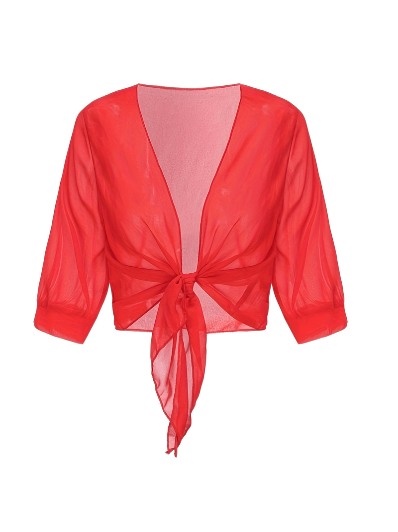 Chiffon Blouse - Lichtgewicht chiffon vest met strik aan de voorkant voor dames-Boetiek Moda