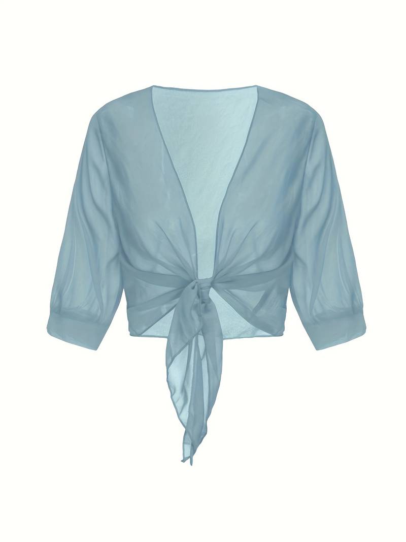 Chiffon Blouse - Lichtgewicht chiffon vest met strik aan de voorkant voor dames-Boetiek Moda
