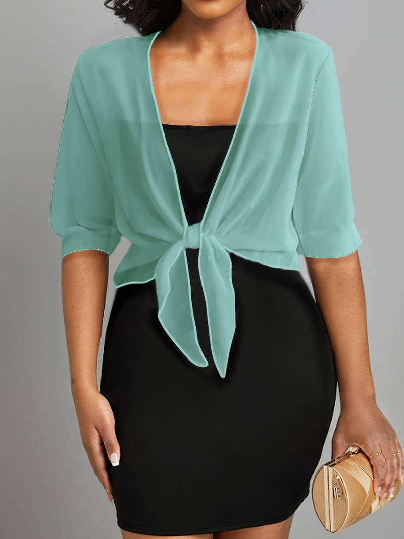 Chiffon Blouse - Lichtgewicht chiffon vest met strik aan de voorkant voor dames-Boetiek Moda