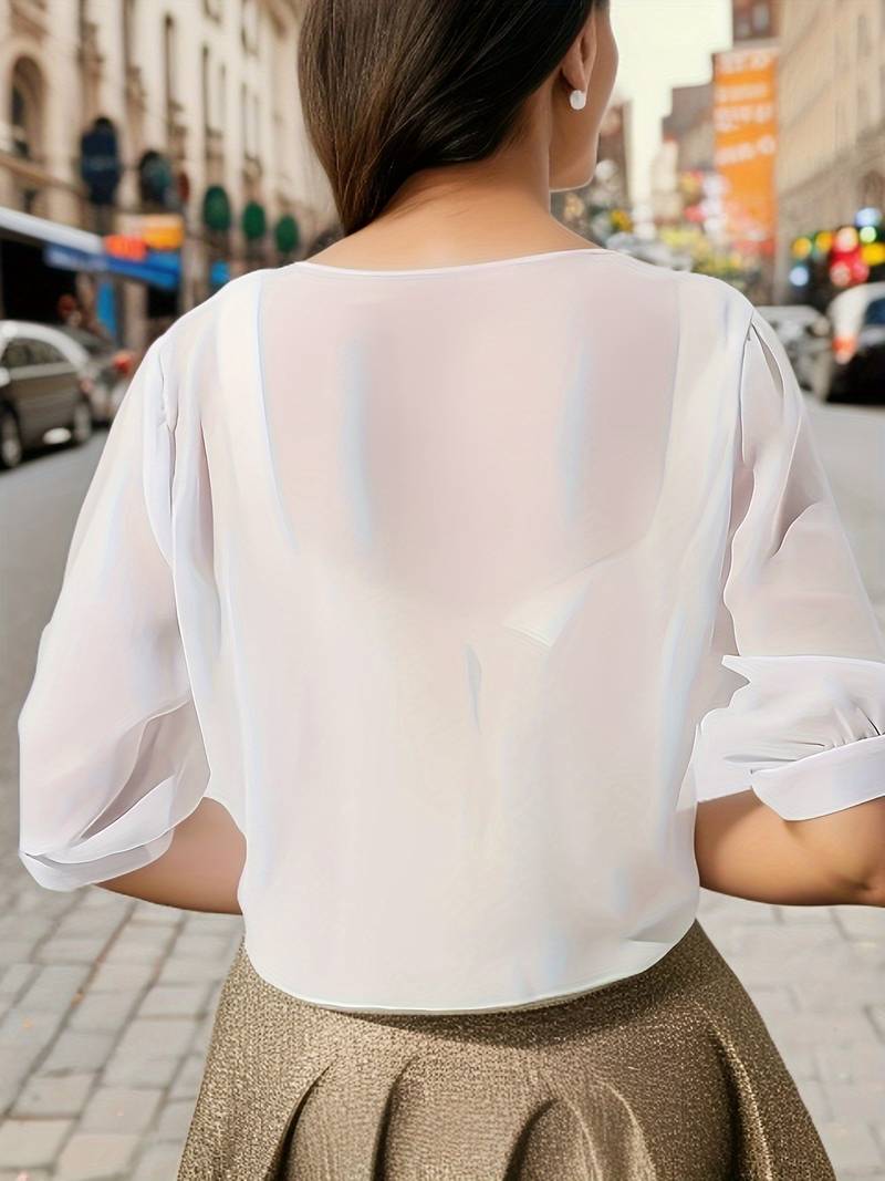 Chiffon Blouse - Lichtgewicht chiffon vest met strik aan de voorkant voor dames-Boetiek Moda