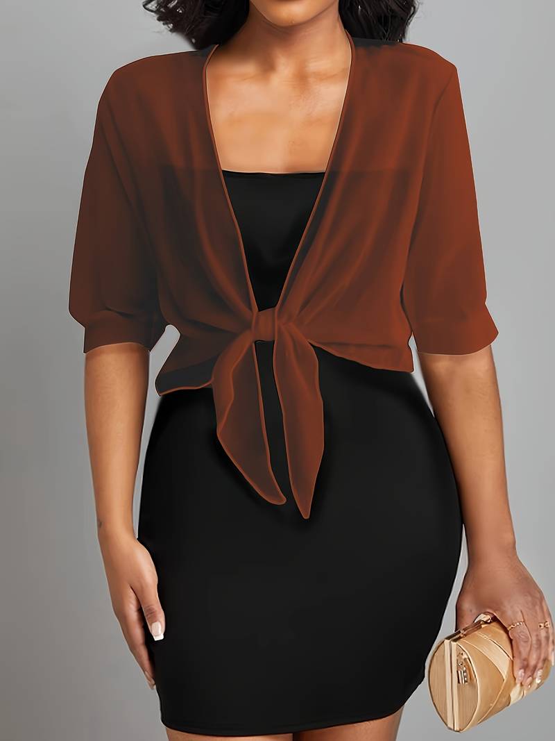 Chiffon Blouse - Lichtgewicht chiffon vest met strik aan de voorkant voor dames-Boetiek Moda